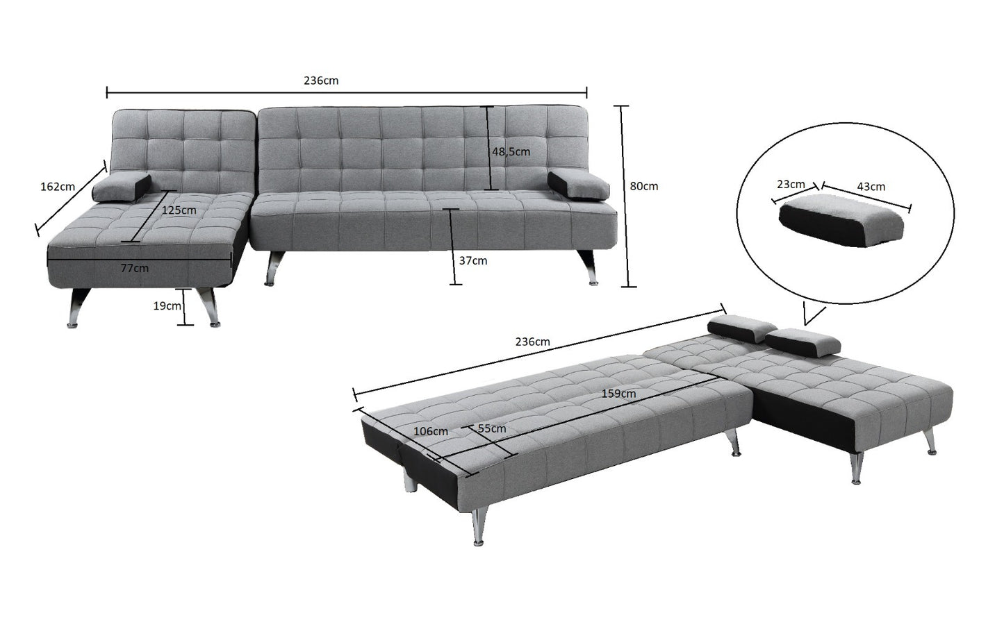 Sofá Cama Chaise Longue Liam