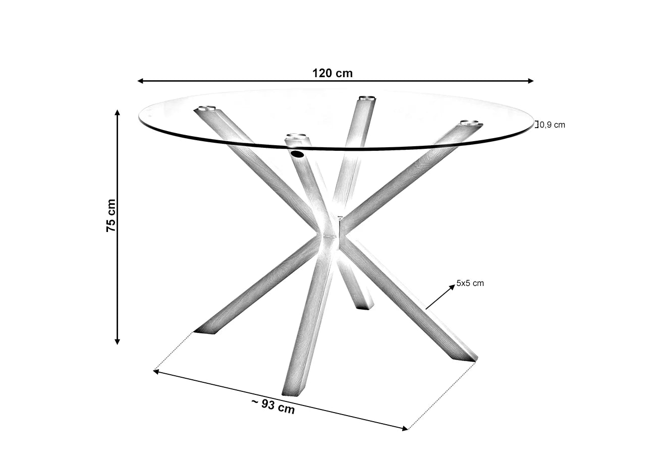 Pack Mesa Redonda de Cristal Templado + 4 Sillas Estilo Nordico Blancas