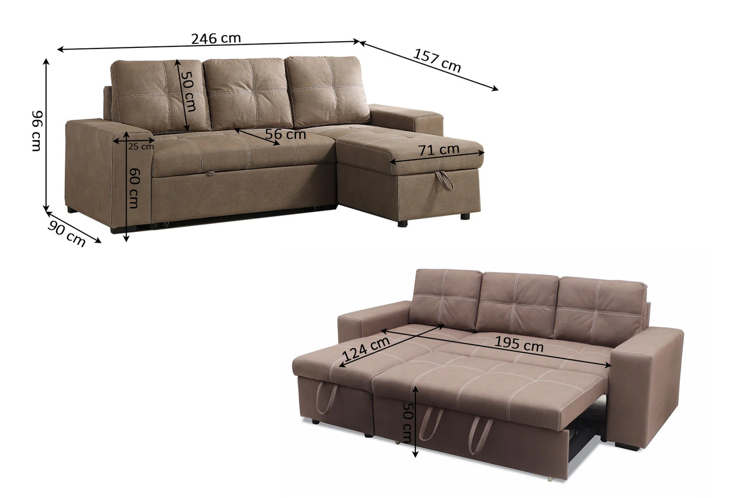 Sofá Cama Chaise Longue Flex 246x157cm