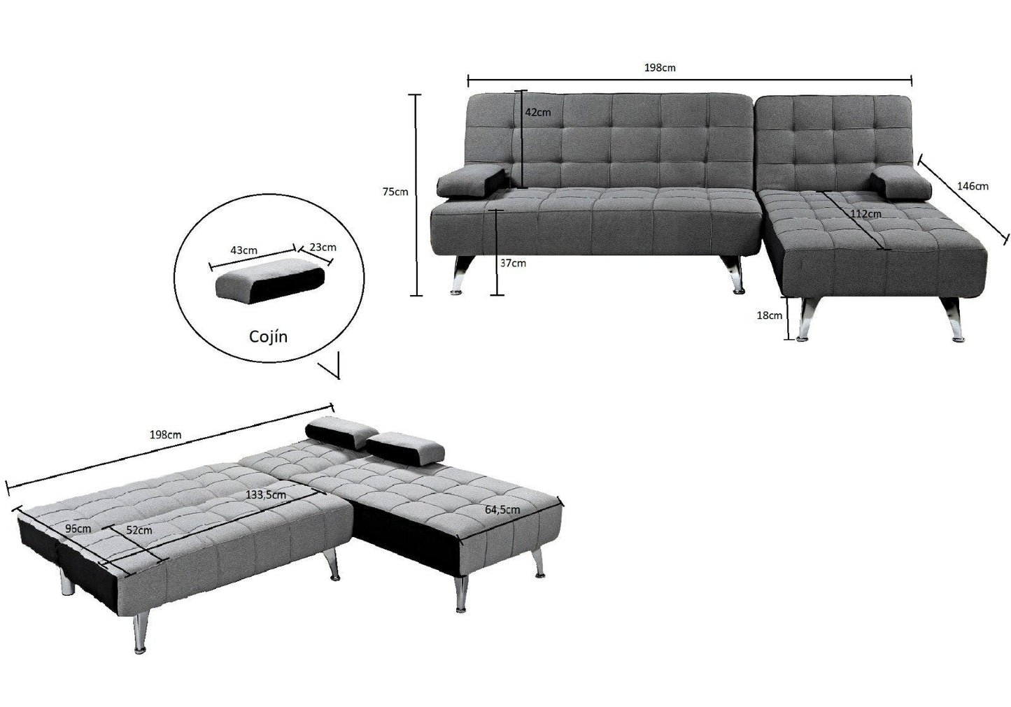 Sofá Cama Chaise Longue XS