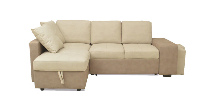 Sofá Cama Chaise Longue Stacy 250x158cm, Arcón +2 puffs