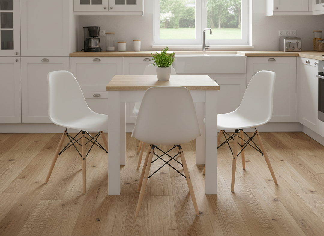 Mesa Auxiliar Extensible Feroe 134 cm + 4 Sillas Nordicas