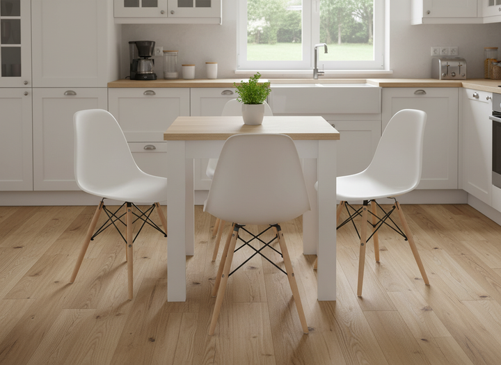 Mesa Auxiliar Extensible Feroe 134 cm + 4 Sillas Nordicas