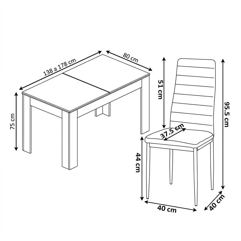 Pack Mesa Extensible 178cm + 4 Sillas Polipiel. Comedor o Cocina