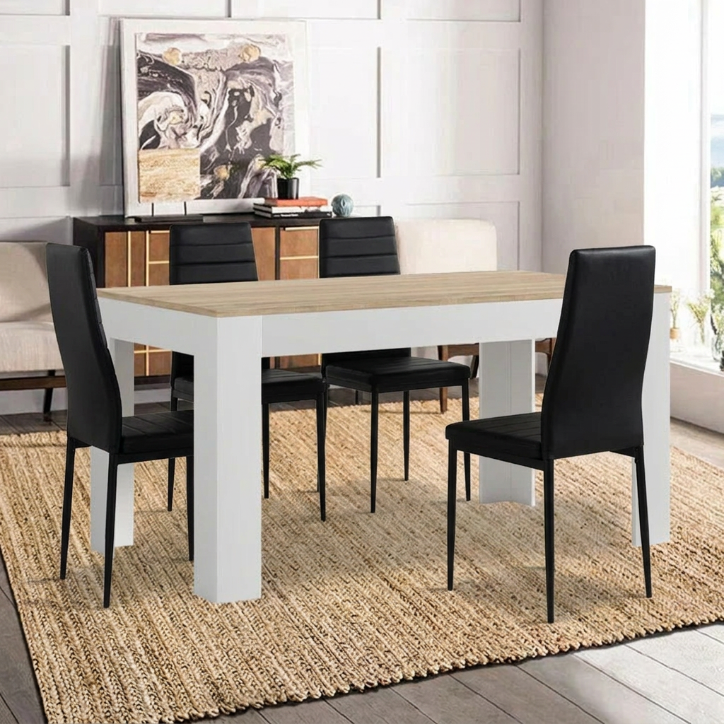 Pack Mesa Extensible 178cm + 4 Sillas Polipiel. Comedor o Cocina