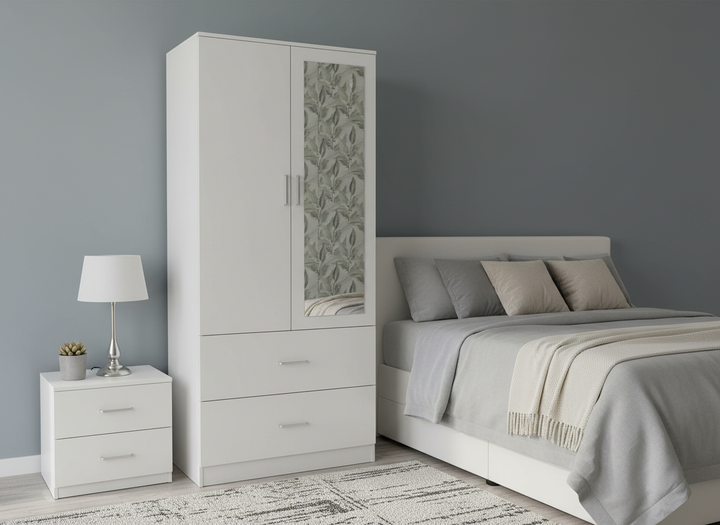 Armario de dos puertas con espejo – MDF 15 mm, acabado PU, cierre suave, 80×50×190 cm