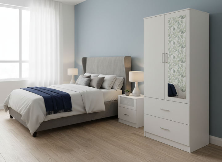 Armario de dos puertas con espejo – MDF 15 mm, acabado PU, cierre suave, 80×50×190 cm