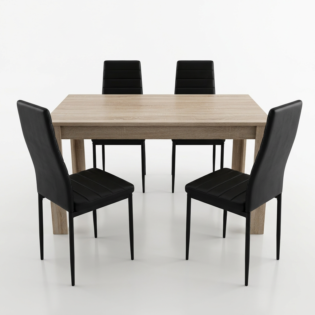 Pack Mesa Extensible 178cm + 4 Sillas Polipiel. Comedor o Cocina