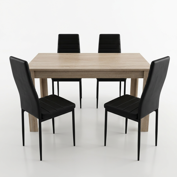 Pack Mesa Extensible 178cm + 4 Sillas Polipiel. Comedor o Cocina