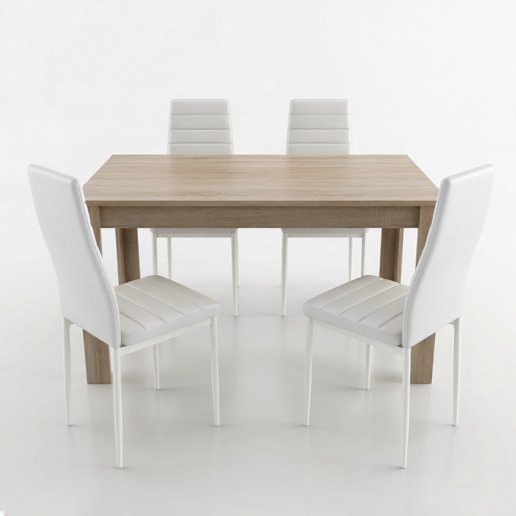 Pack Mesa Extensible 178cm + 4 Sillas Polipiel. Comedor o Cocina