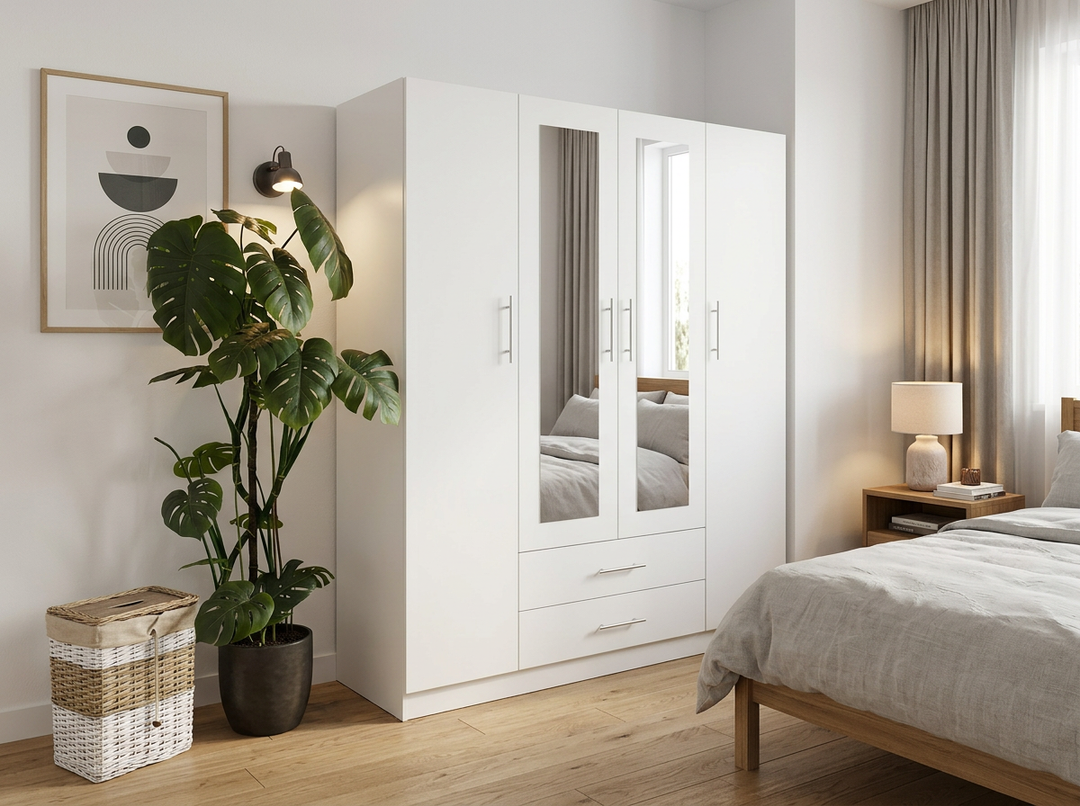 Armario de Dormitorio W15 de 4 Puertas, con Espejo