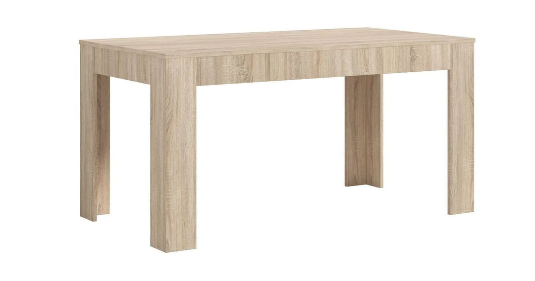 A simple, rectangular wooden table with a light natural finish, featuring four straight legs. The table has a minimalist and sturdy design.