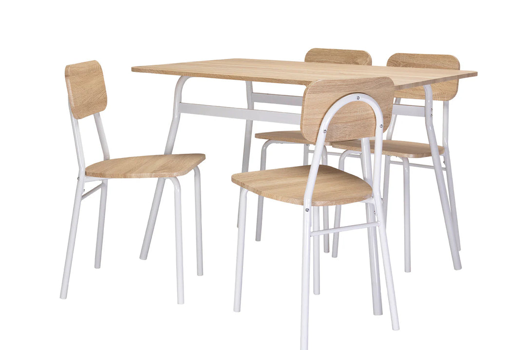 Conjunto de Mesa de Comedor con 4 Sillas, Madera y Metal. Comedor o Cocina