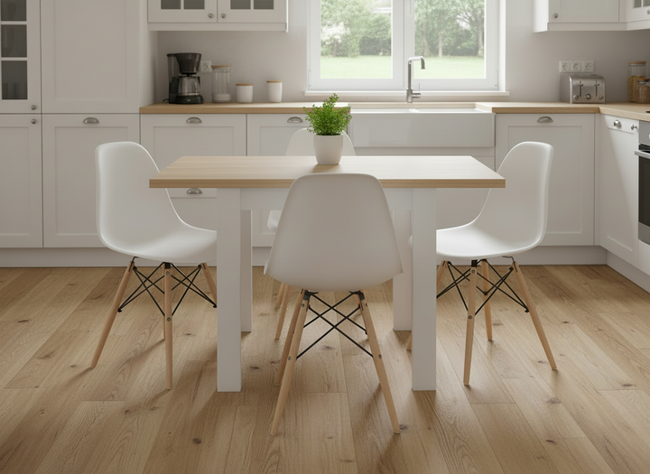 Mesa Auxiliar Extensible Feroe 134 cm + 4 Sillas Nordicas