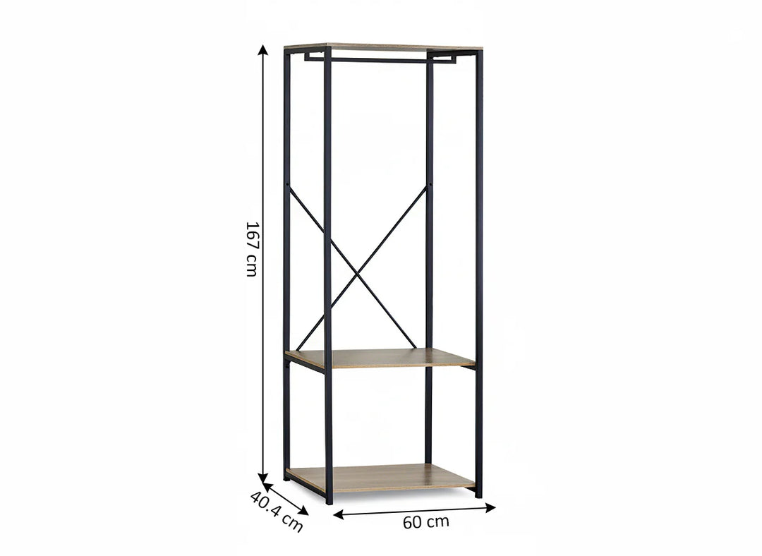 Estantería de acero y madera de diseño minimalista, con tres estantes. Dimensiones: 167 cm de alto, 60 cm de ancho y 40,4 cm de fondo.