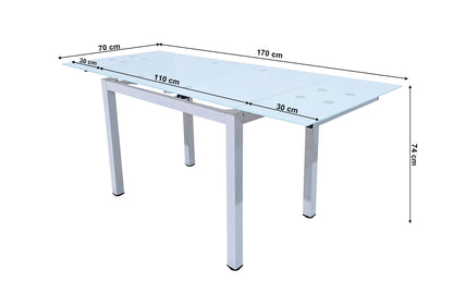 Mesa de Cristal Extensible 170x70cm + 6 Sillas