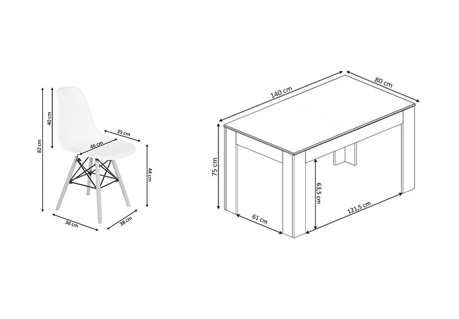 Pack Mesa de Comedor o Cocina Fija Miramy + 4 Sillas Estilo Nordico