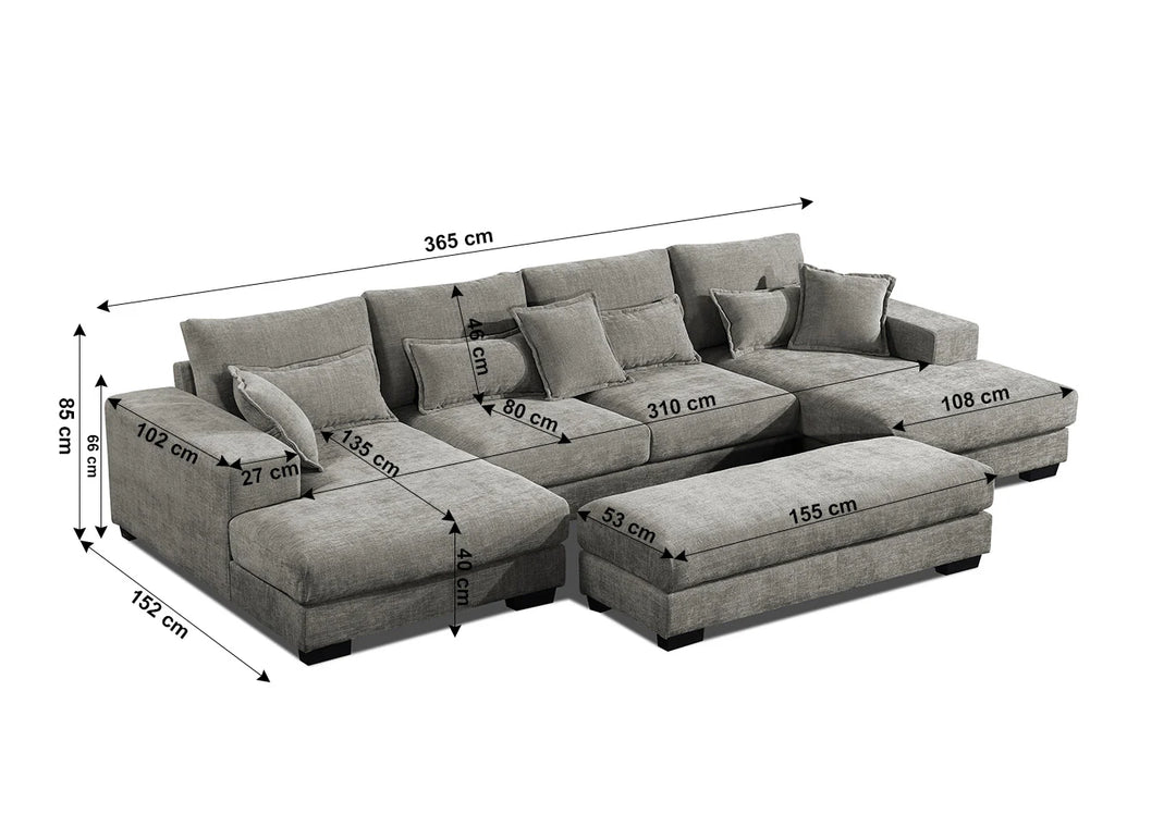 Mega Sofa Cama Chaise Longue Rinconera Kim 368cm