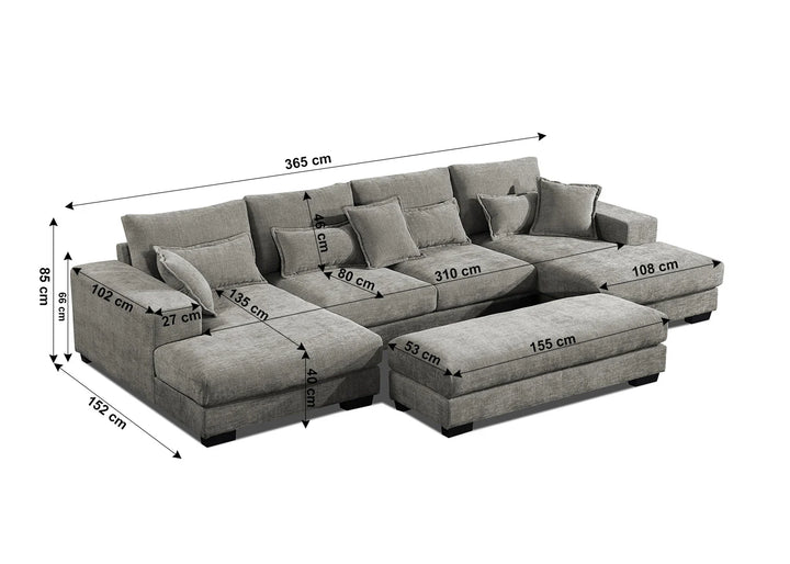 Mega Sofa Cama Chaise Longue Rinconera Kim 368cm