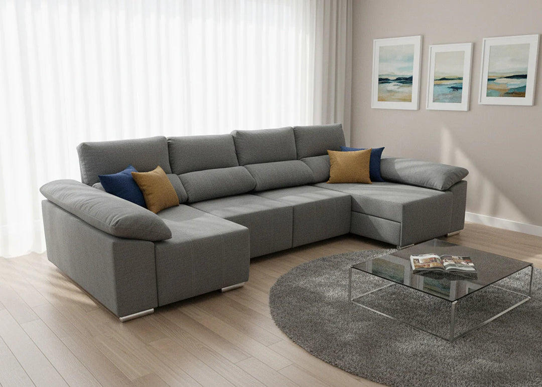 Mega Sofa Cama Chaise Longue Barcelona con Arcon, 335cm