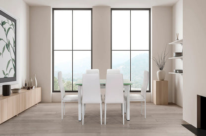 Mesa de Cristal Extensible 170x70cm + 6 Sillas