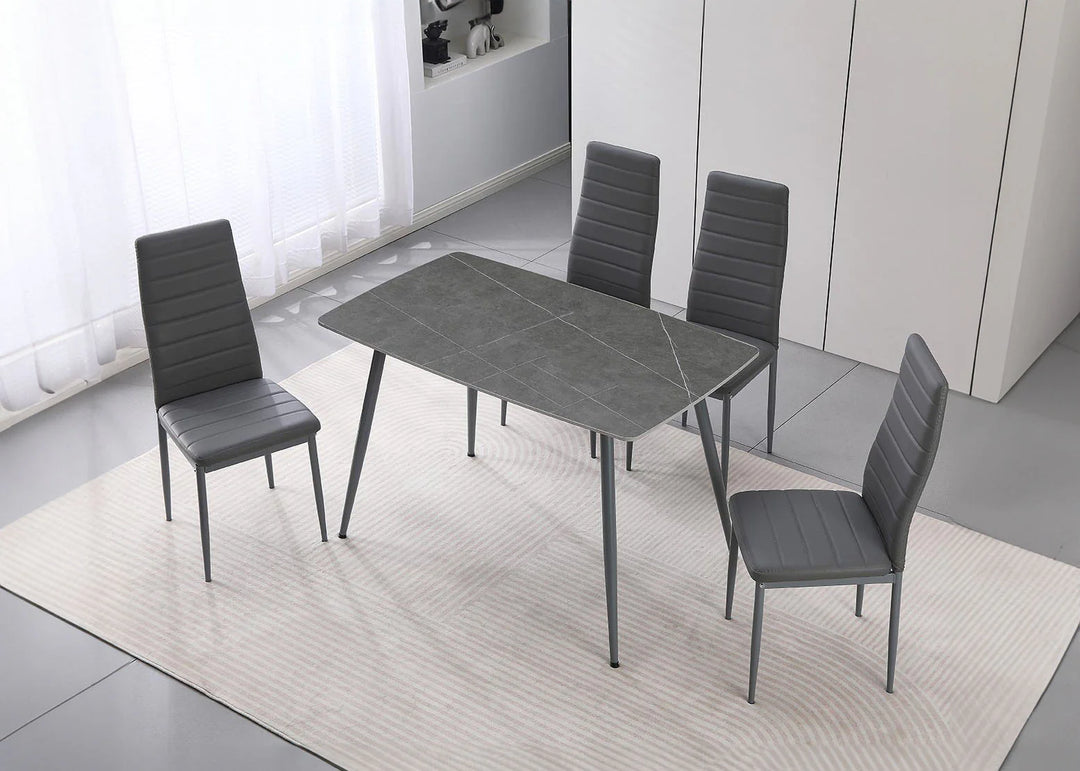 Mesa de Cristal Templado 120cm + 4 Sillas Polipiel