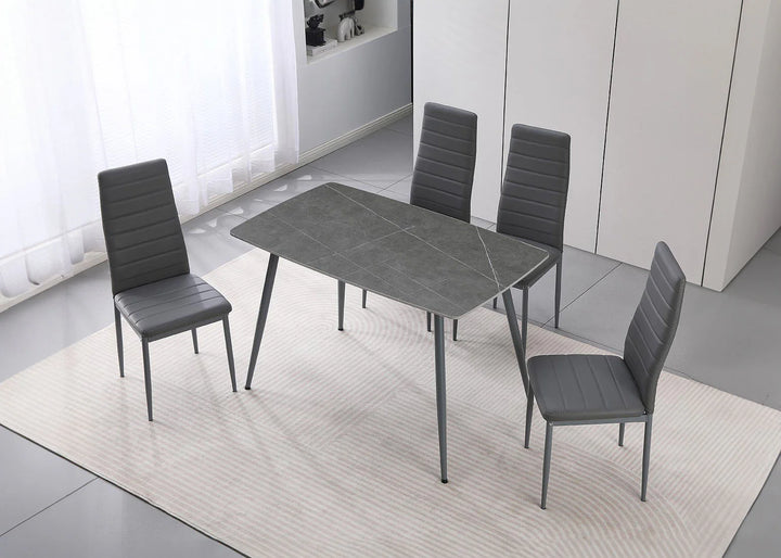 Mesa de Cristal Templado 120cm + 4 Sillas Polipiel