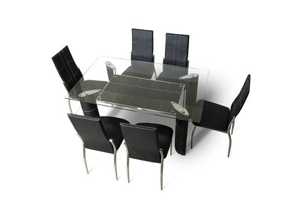 Mesa de Cristal Templado + 6 Sillas en Polipiel/Metal