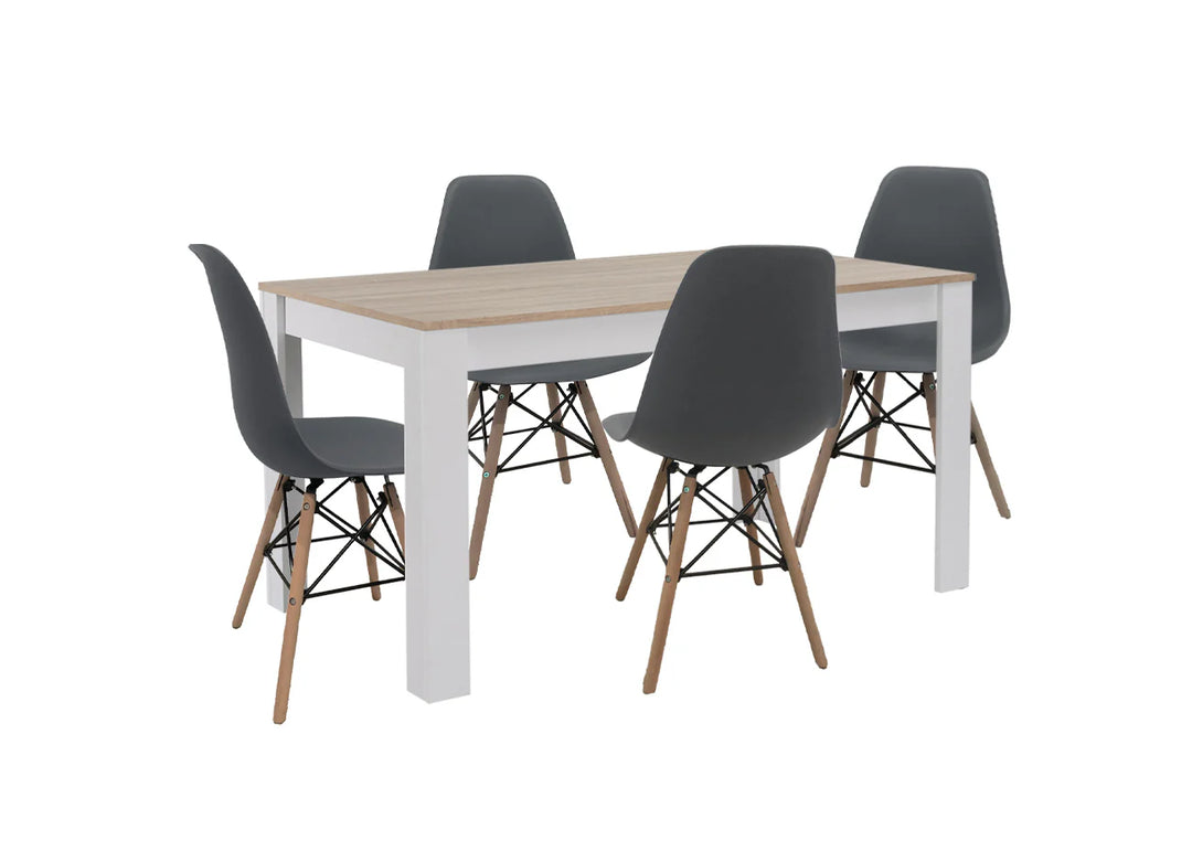 Pack Mesa de Comedor o Cocina Fija Miramy + 4 Sillas Estilo Nordico