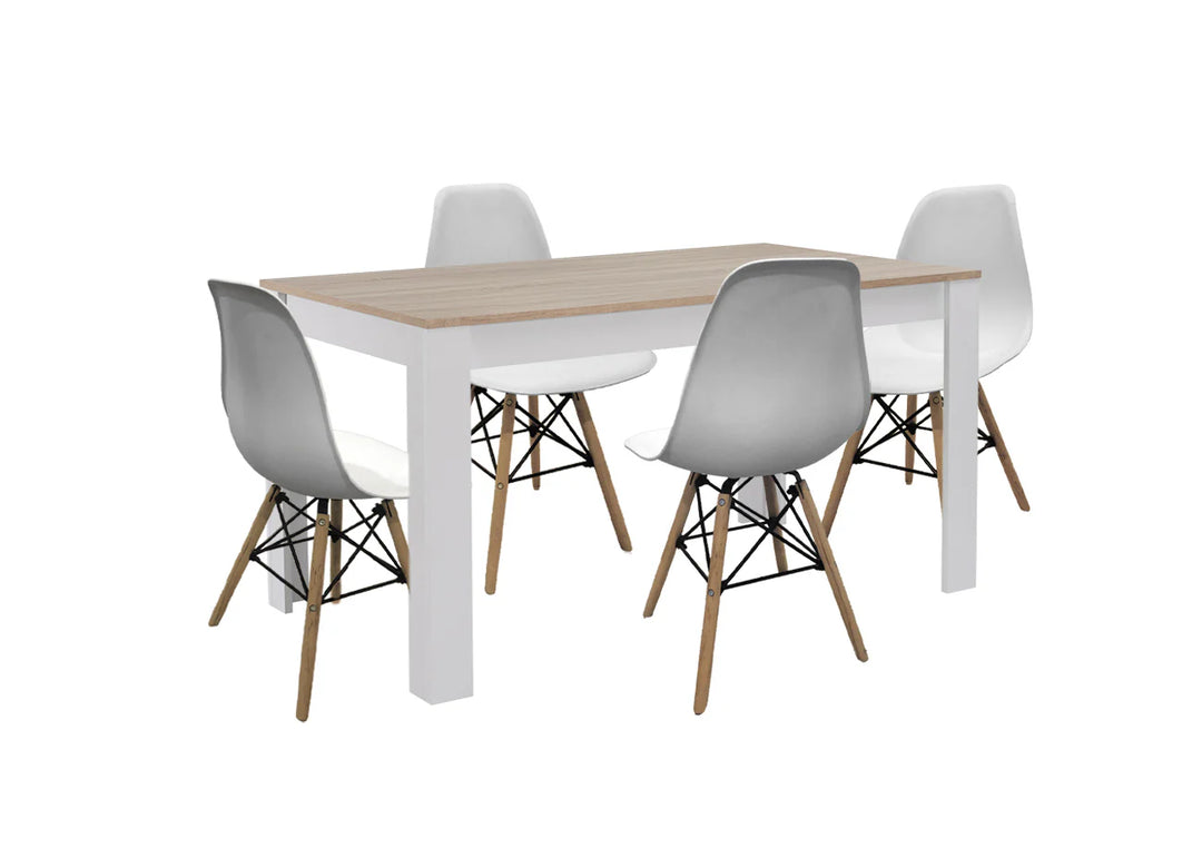 Pack Mesa de Comedor o Cocina Fija Miramy + 4 Sillas Estilo Nordico