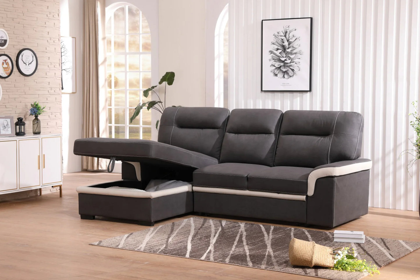 Sofa Cama Chaise Longue Old Farrar 255x168cm, con Arcon