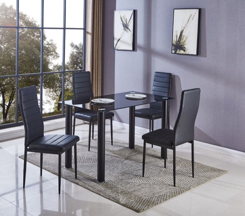 Conjunto mesa + 4 sillas cocina blanco y negro